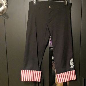 Y2K Red & White Stripe Cuffed Black Pirate Capris